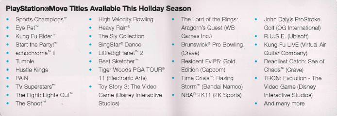 Move Launch Titles PlayStation Holiday 2010