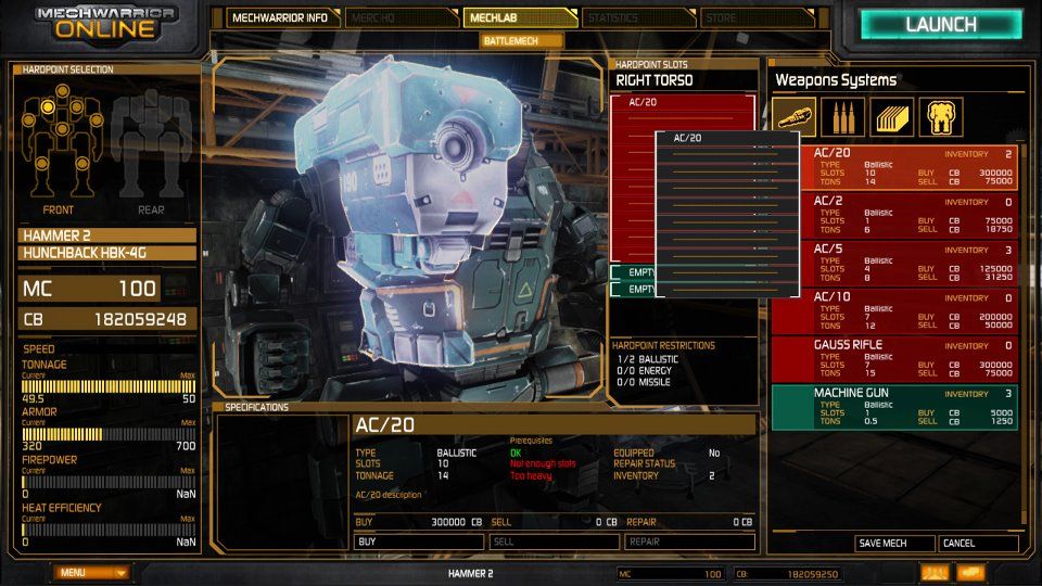 New MechWarrior Online Screenshots Showcase the Mechlab