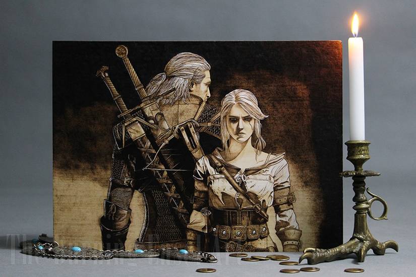 The Witcher 3’s Geralt and Ciri Fan Art Created Entirely by Burning Wood