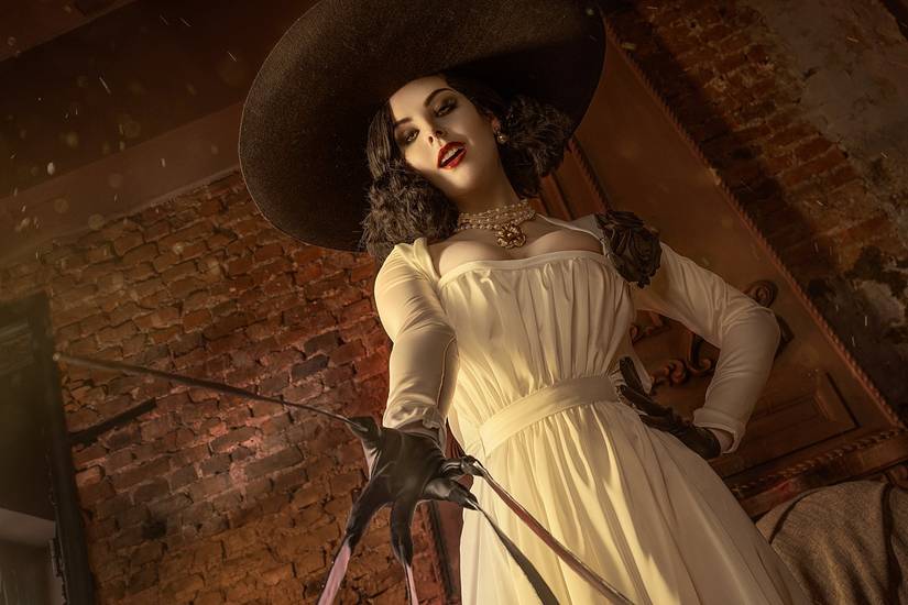 black ladies dress Satin Collar & Gold Buttons Lace Dress main image 0