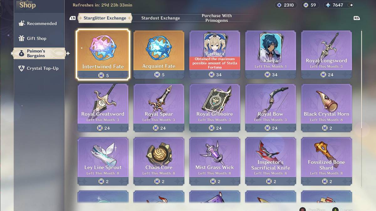 Genshin Impact Paimon Starglitter Shop June 2021 - Characters, Weapons ...