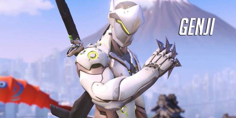 Genji holds his shuriken in Hanamura.