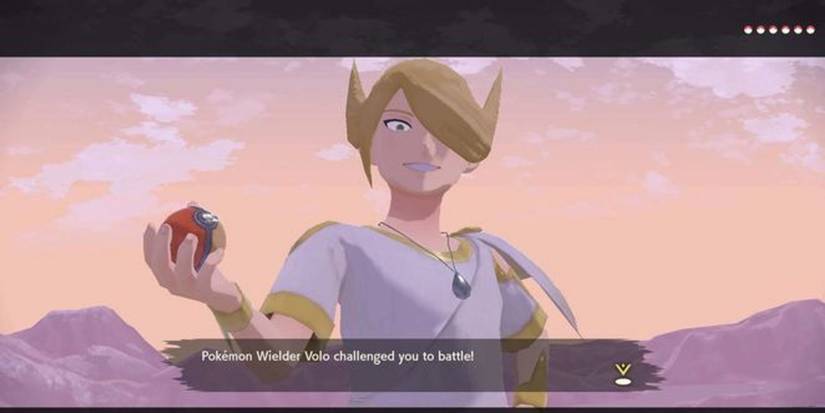 Volo preparing to throw a Pokeball before battling with the player in Pokemon Legends: Arceus