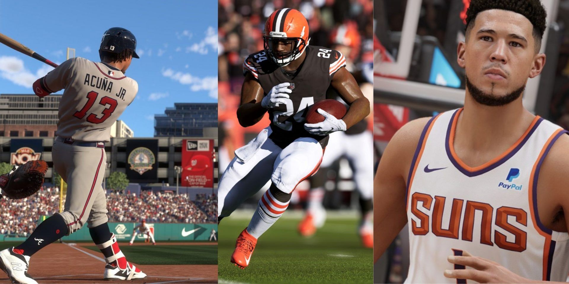 Ronald Acuna Jr, Nick Chubb, and Devin Booker in their respective games