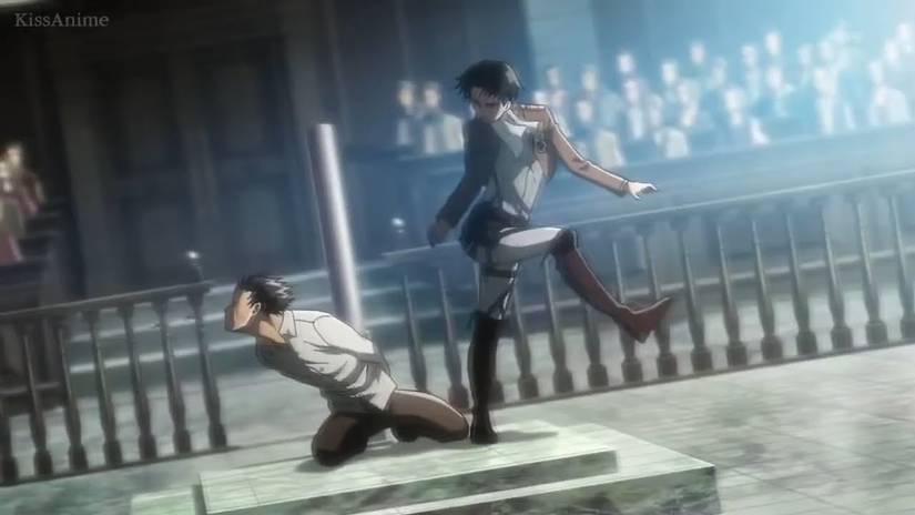 Levi Kicking Eren In The Face