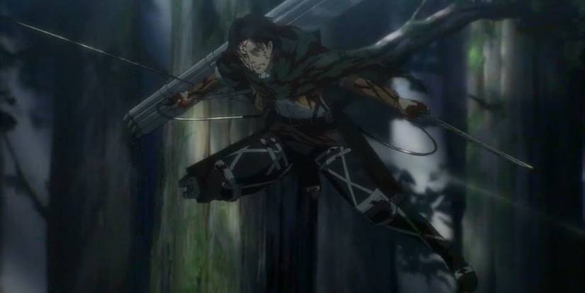 Levi with Thunder Spears Fighting Beast Titan 
