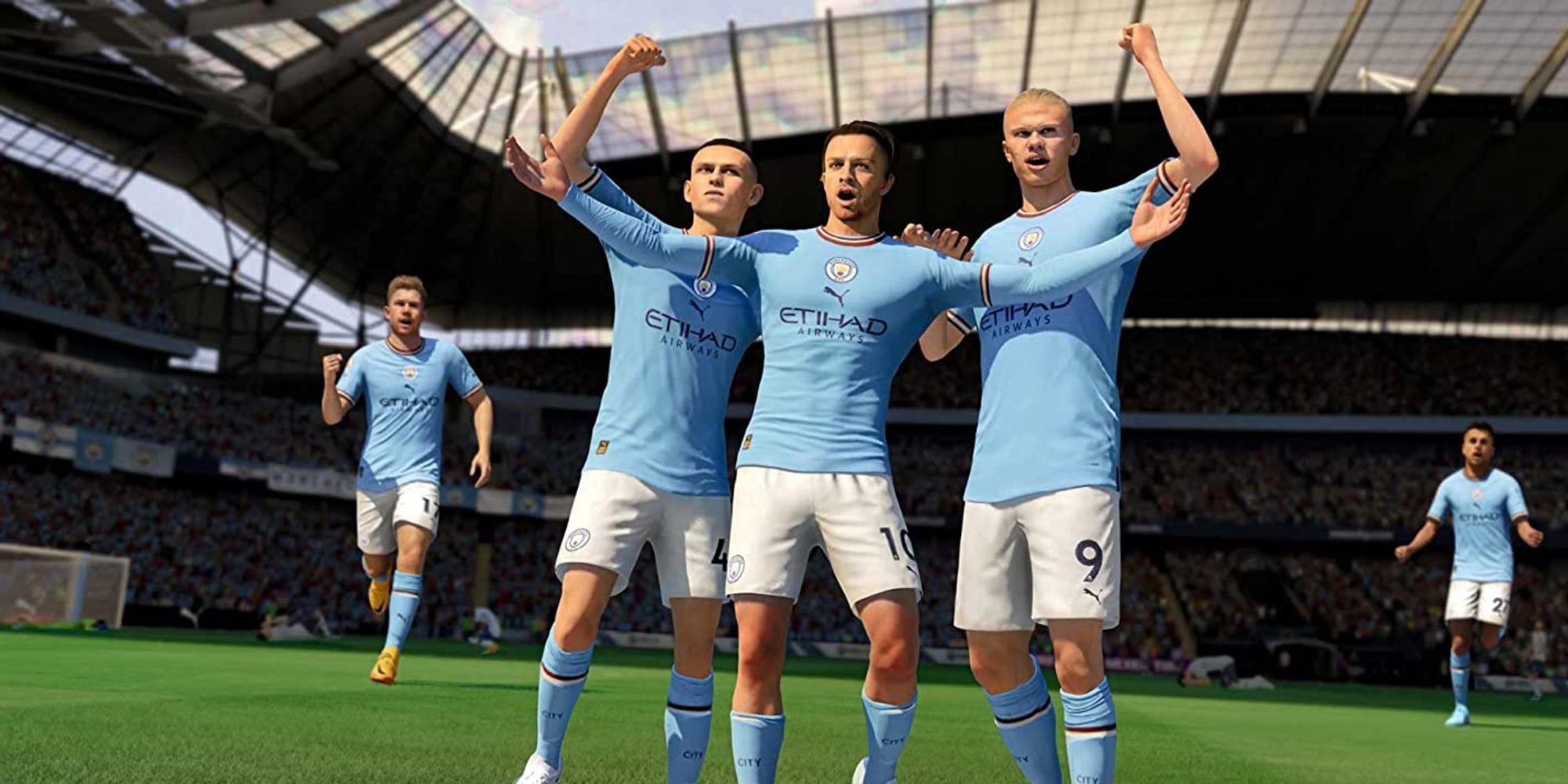 FIFA 23 gameplay image showing Manchester City players