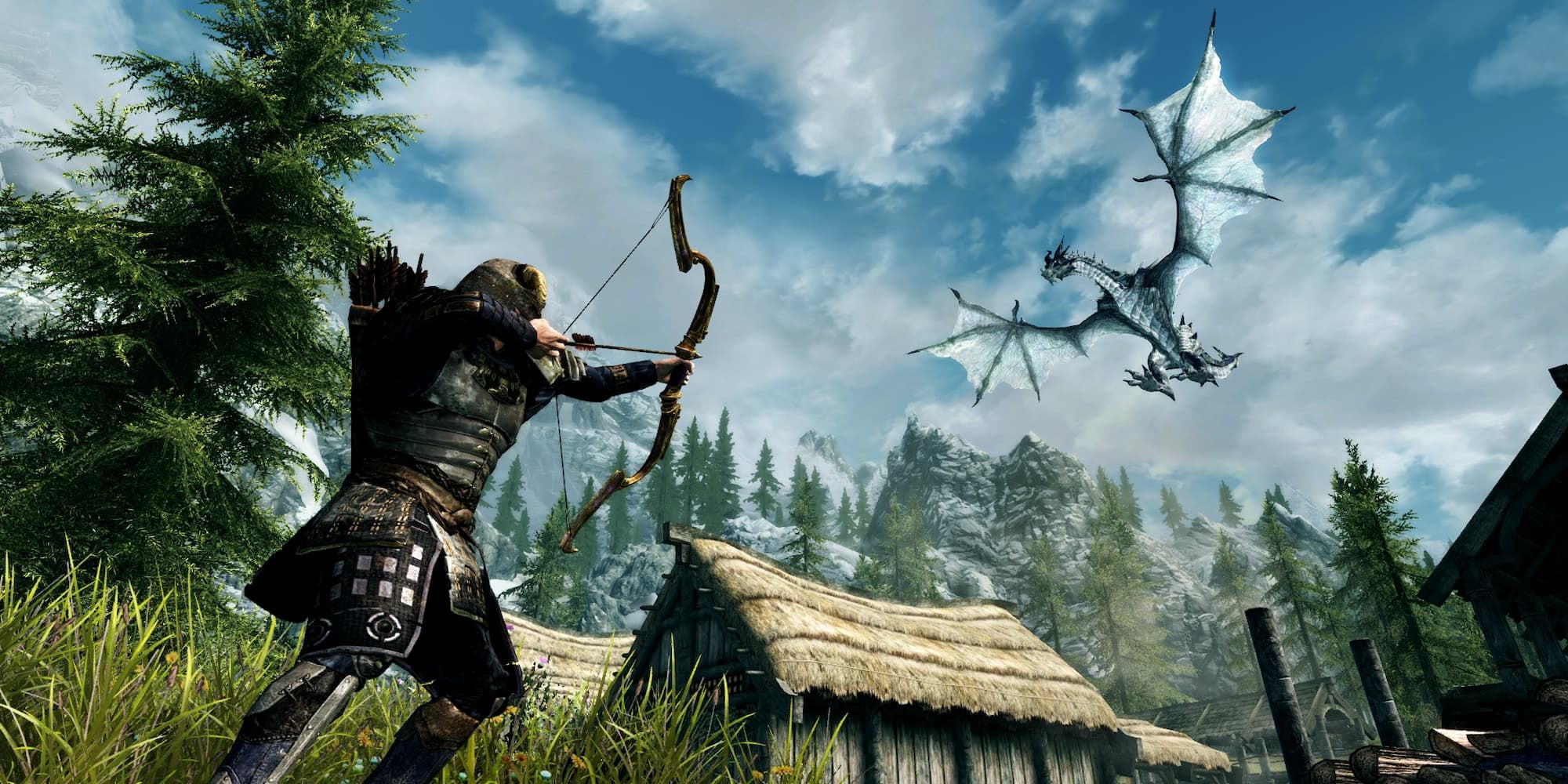 Skyrim Dragonborn shooting at Dragon
