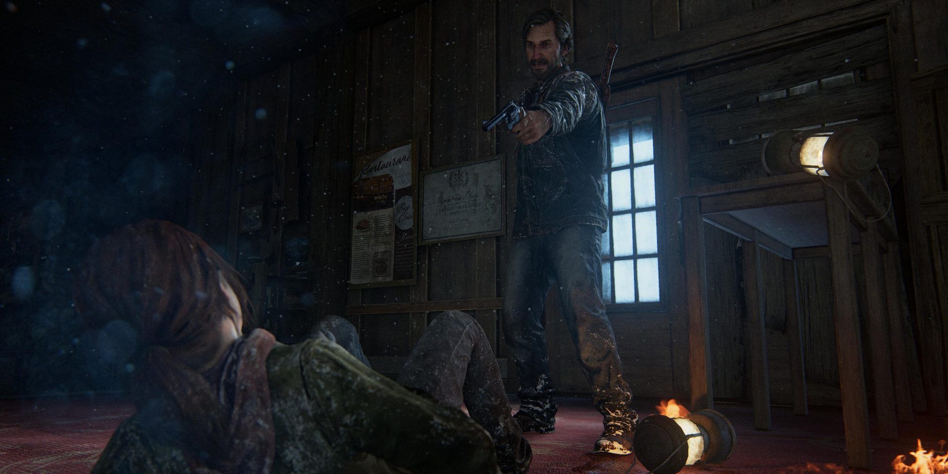 The Last of Us Part 1 David Points Gun at Ellie