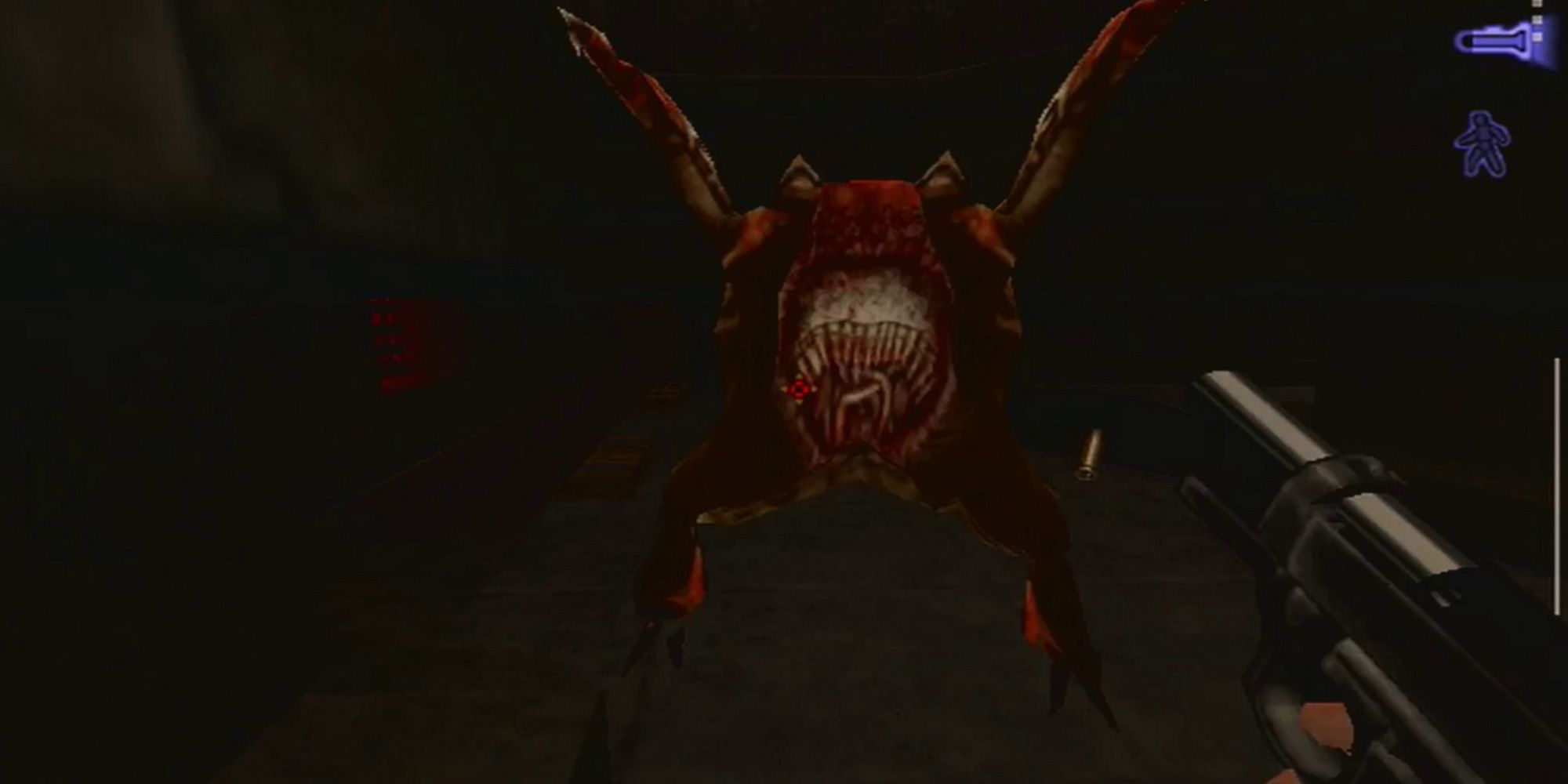 Half-Life Blue Shift - A headcrab attacks Barney, baring its teeth