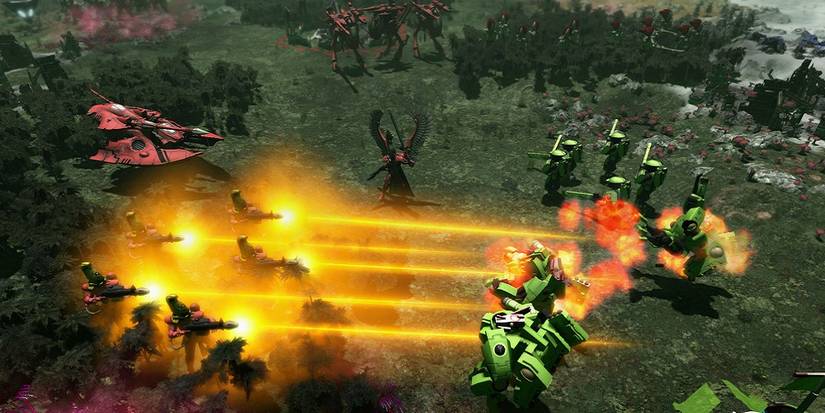 Eldar forces fighting against Tau troops in Gladius - Relics of War