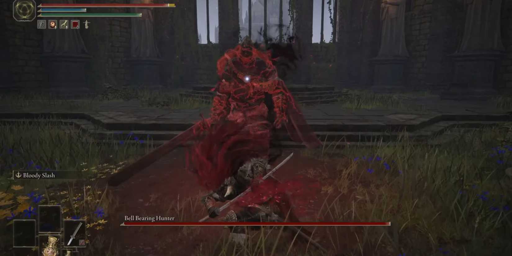 Elden ring player fighting a bell bearing hunter