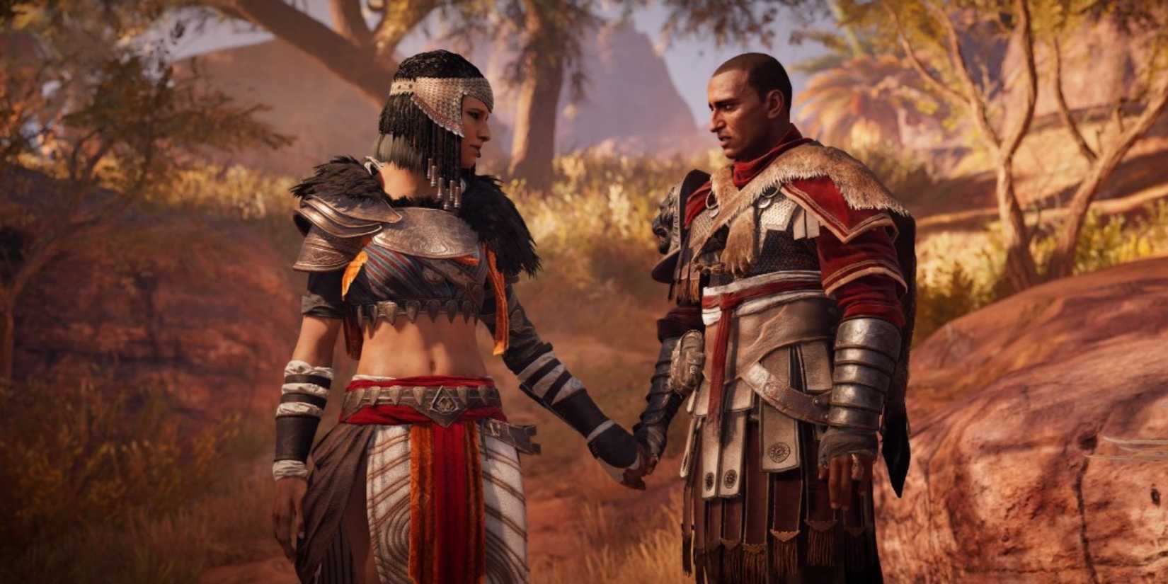 Assassin's Creed Origins - Amunet and Bayek in a tender moment