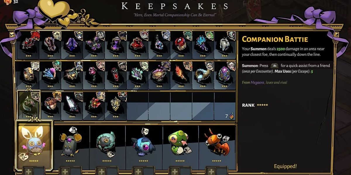 Hades screenshot Keepsakes menu