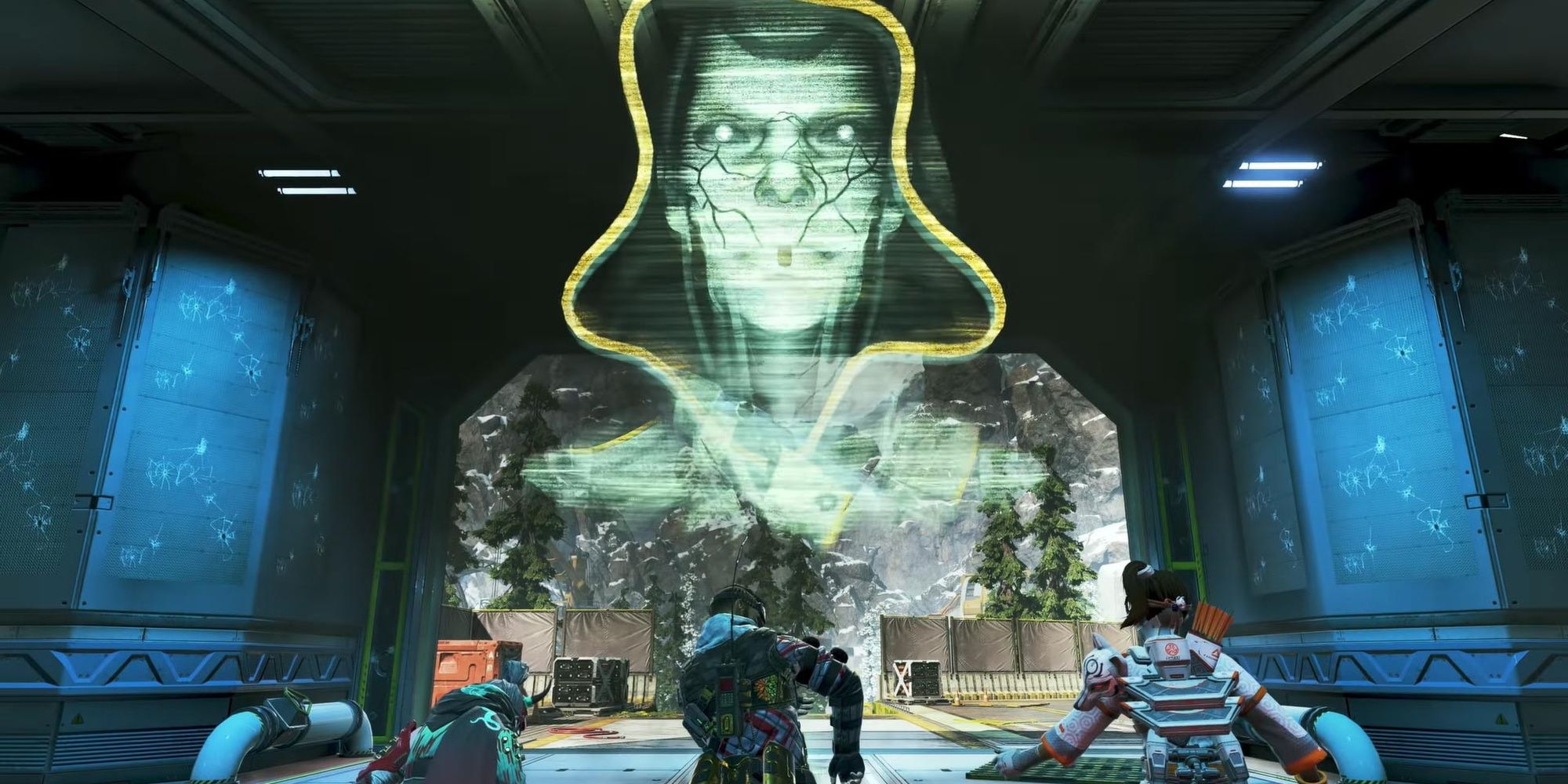 Squad facing Ash Hologram in Apex Arena 
