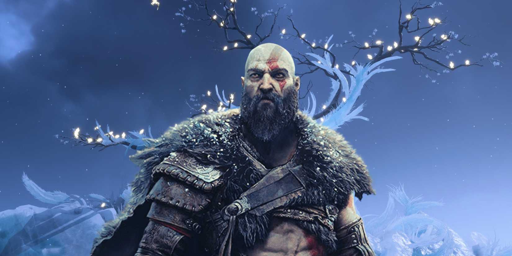Kratos posing in front of the Niflheim tree