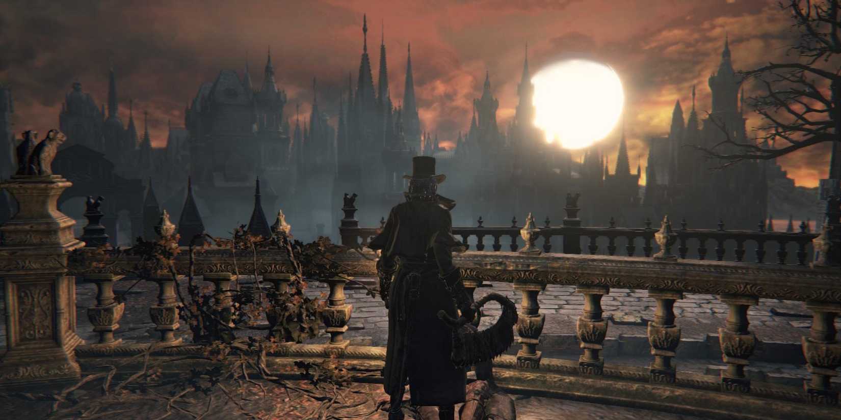 Bloodborne Hunter Looking Out Over Yharnam