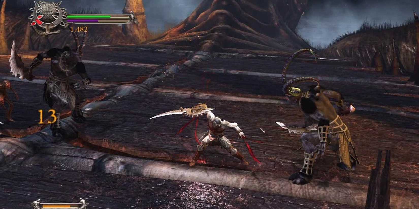 Dante's Inferno Dante Doing Sweep Attack On Enemy Demon