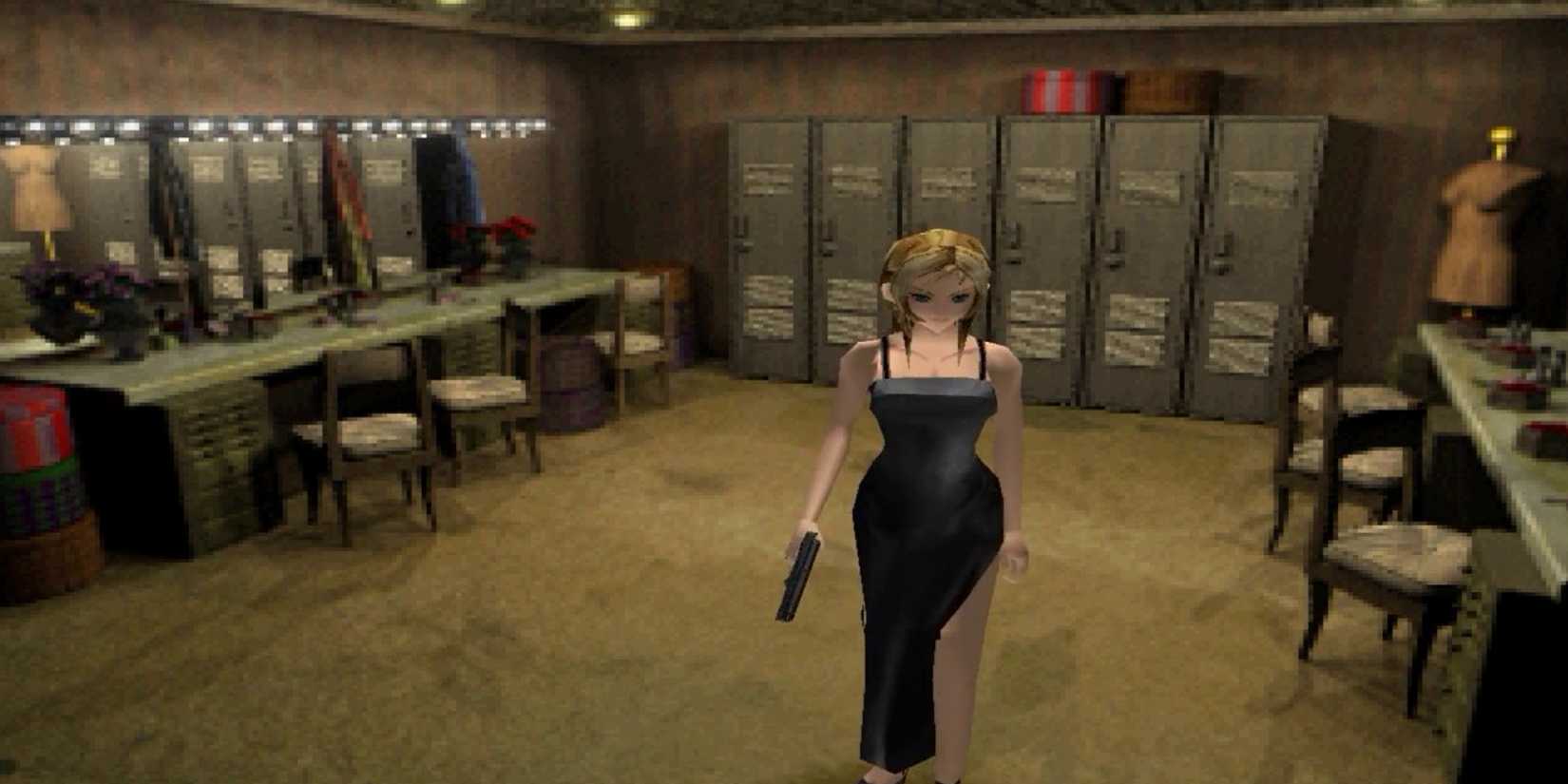 Parasite Eve Aya Brea Holding Pistol In Fancy Black Dress