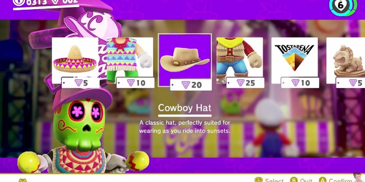 Super Mario Odyssey Sand Kingdom Crazy Cap Shop Inventory Screen