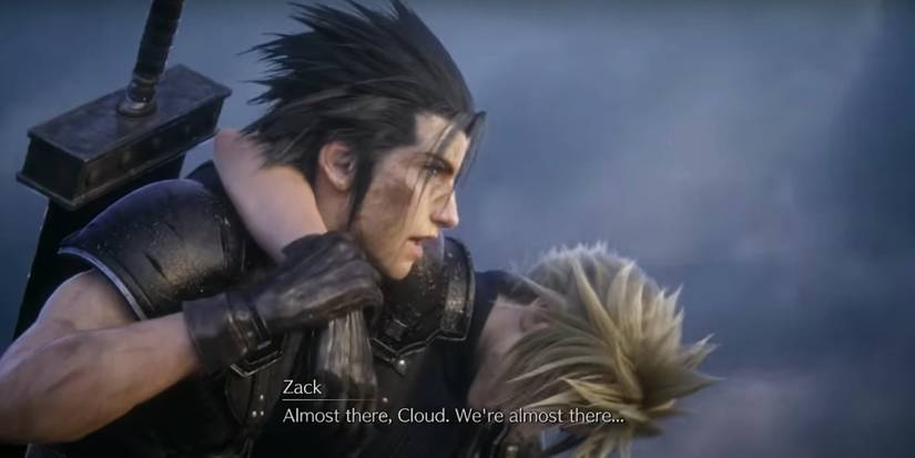 Zack Fair walks with Cloud around his shoulder
