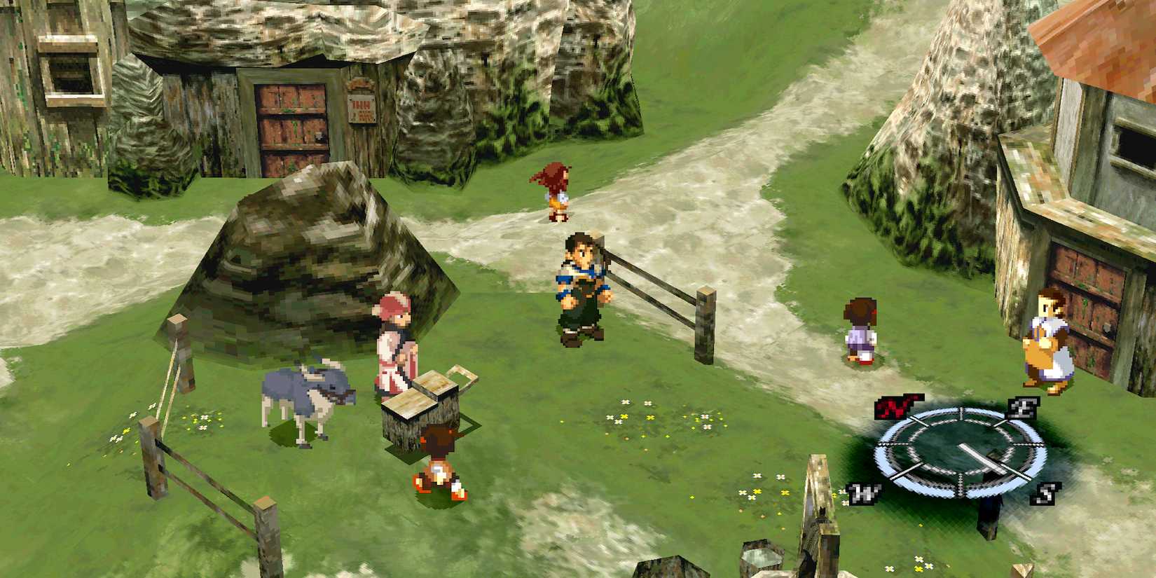 Characters walking in the village (Xenogears)