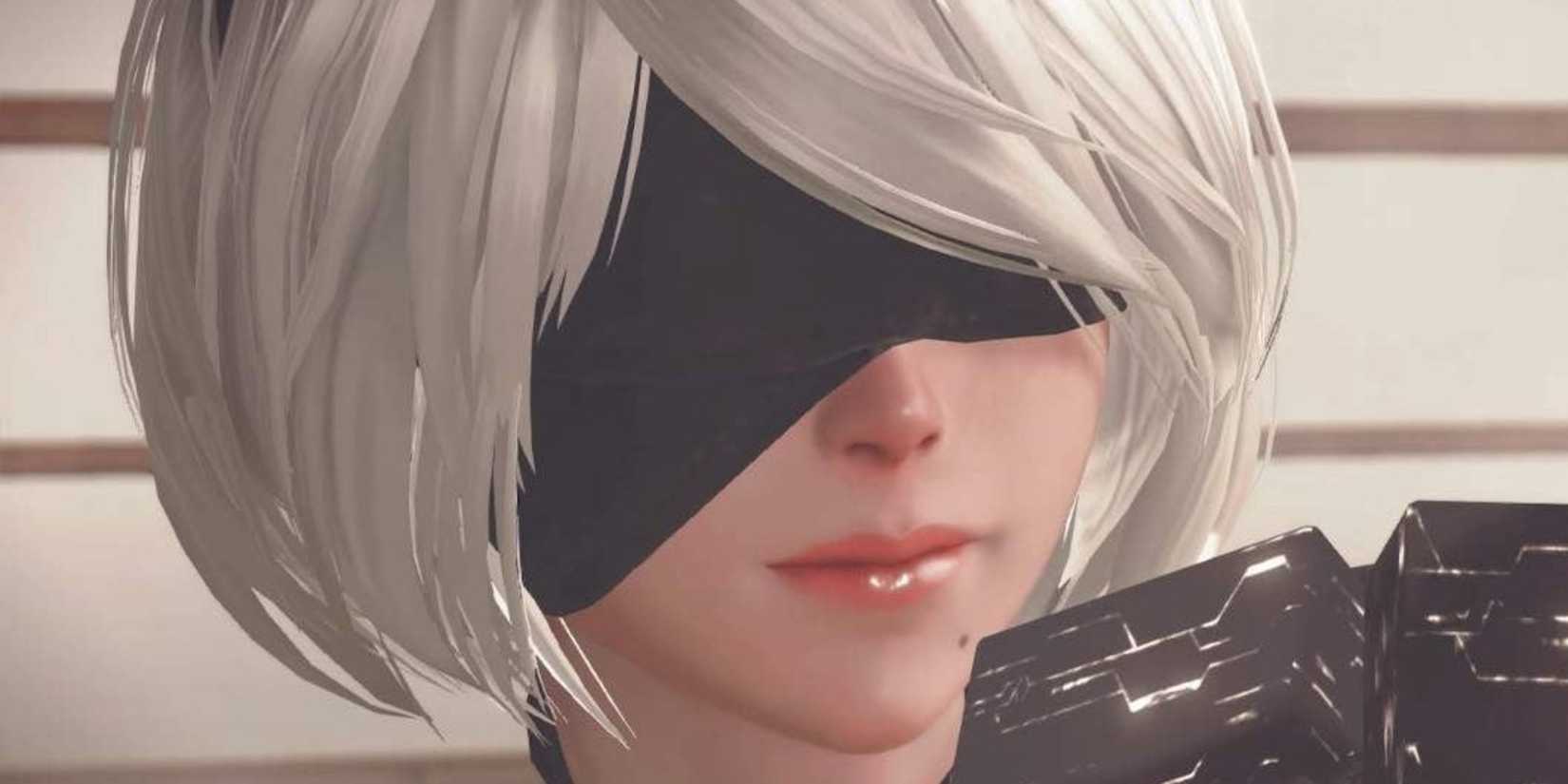 NieR Automata 2B with a black cube