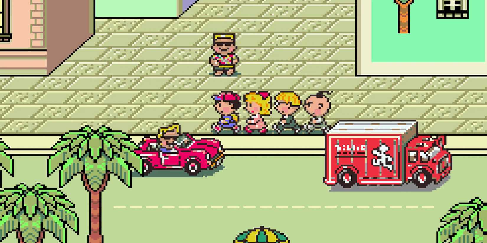 Ness group walking through the city (EarthBound)