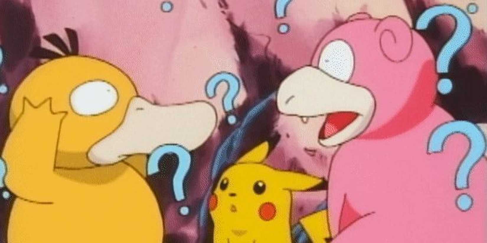 Psyduck and Thrower get confused when they see Pikachu.
