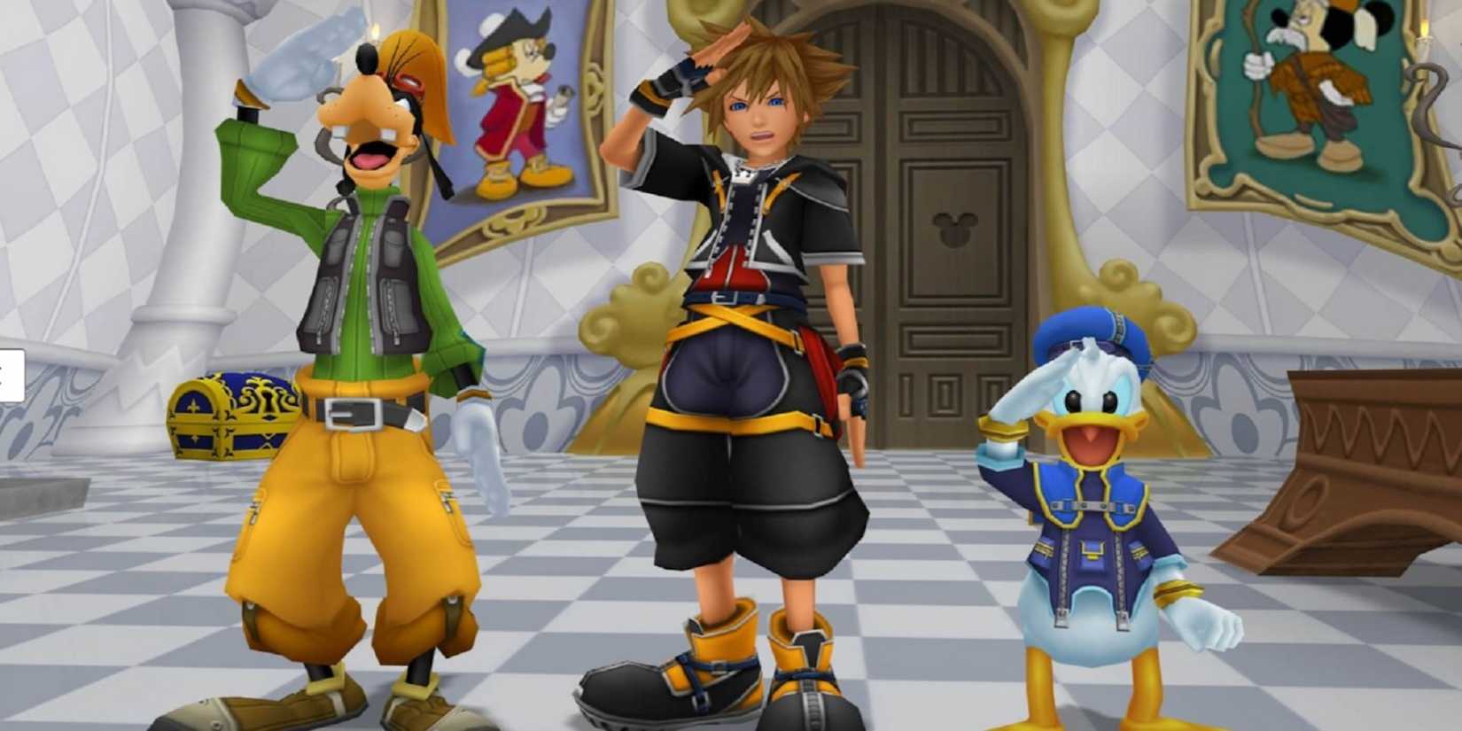 Sora, Goofy, and Donald salute (Kingdom Hearts 2)