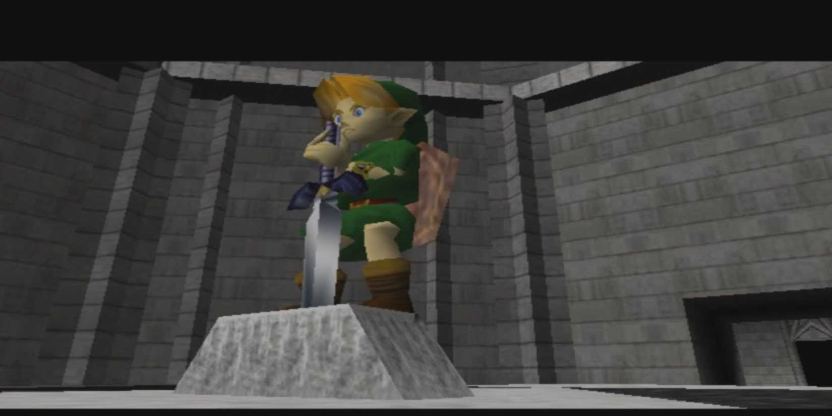 The Legend Of Zelda - Ocarina Of Time Link grasps the Master Sword