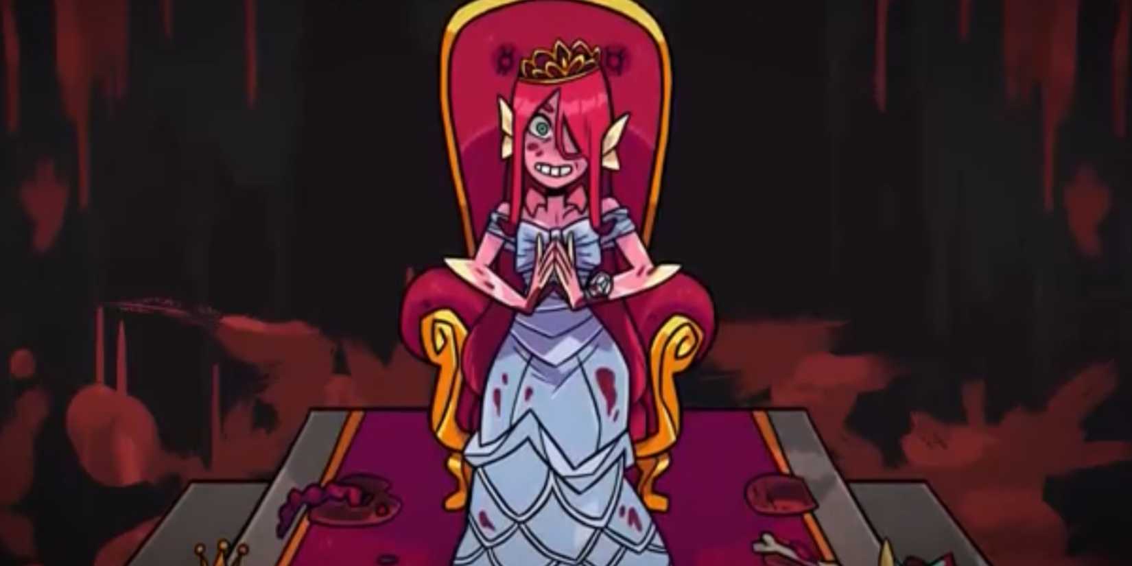 Monster Prom's Miranda sitting on a throne