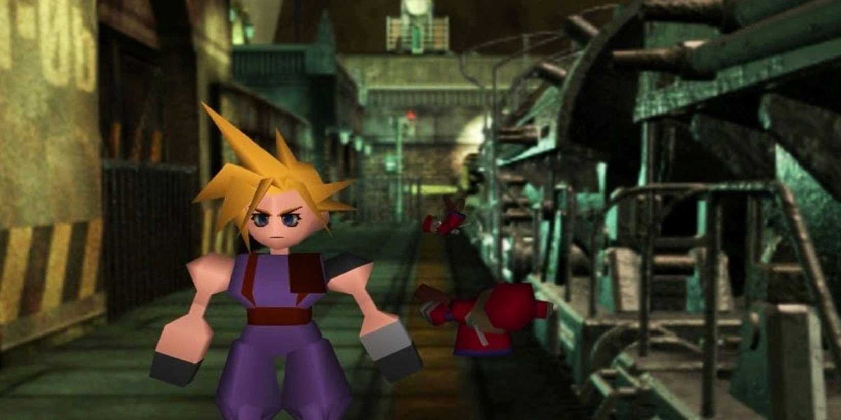 Cloud standing near the train (Final Fantasy 7)