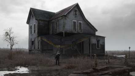 Psychological Horror Adventure Stray Souls character Daniel is standing outside his grandmother's house.