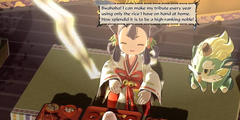 Sakuna and Tama eating dinner