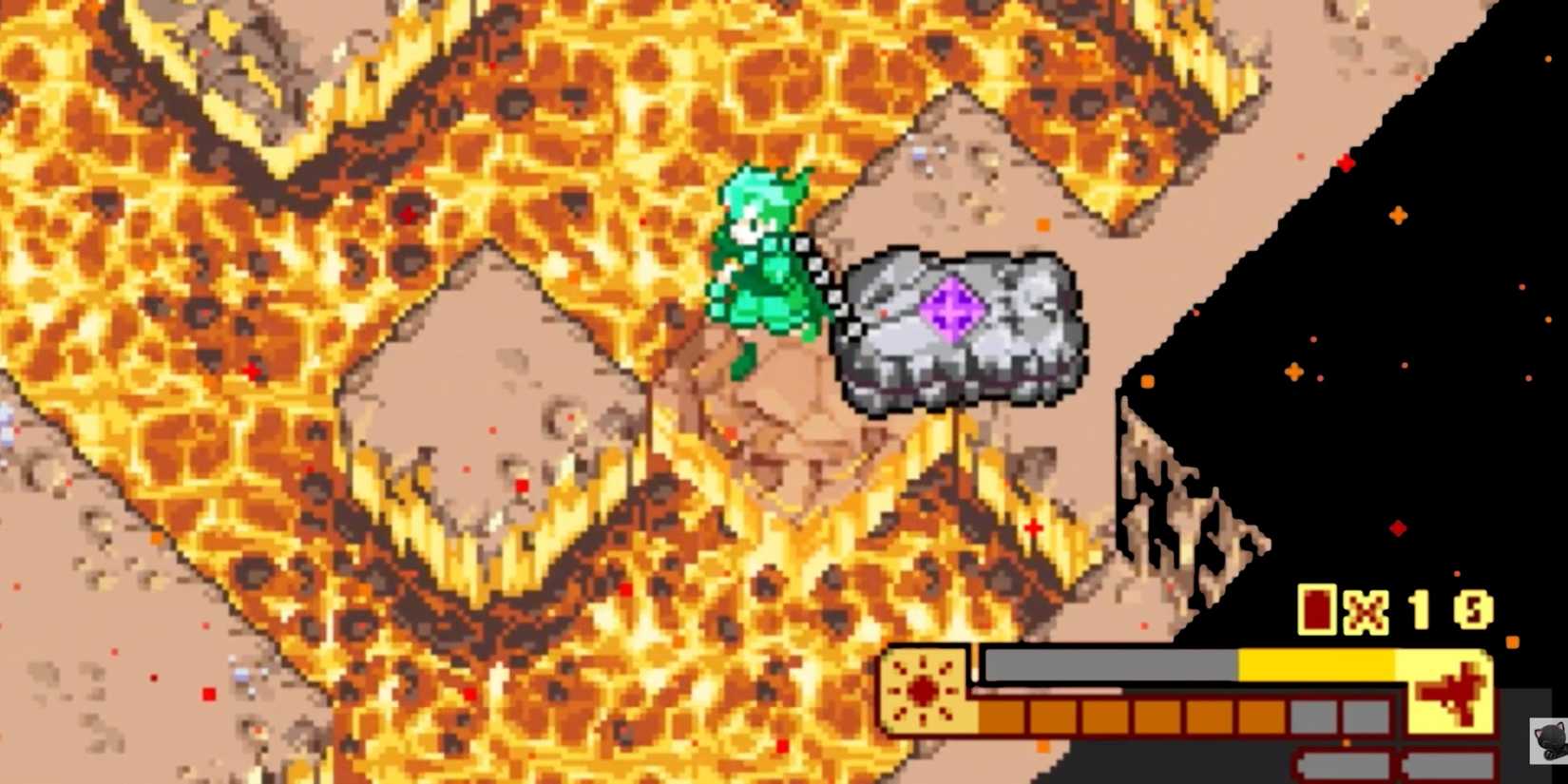  Lava map, hero dragging a rock in order to solve a puzzle