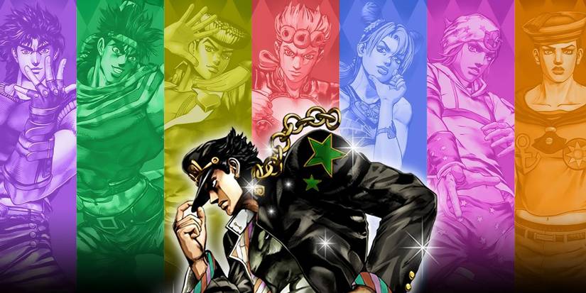 Une affiche de l'aventure bizarre de Jojo, tous JoJos avec Jotaro Kujo au milieu
