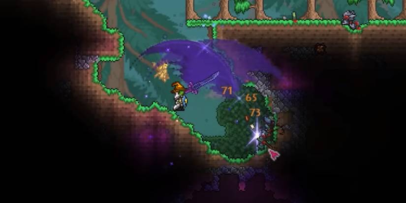 Hitting a random enemy with the Night's Edge in Terraria