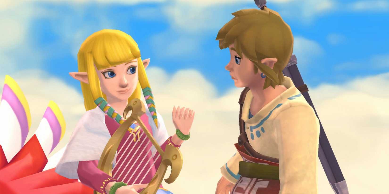 Zelda y Link Espada hacia el cielo