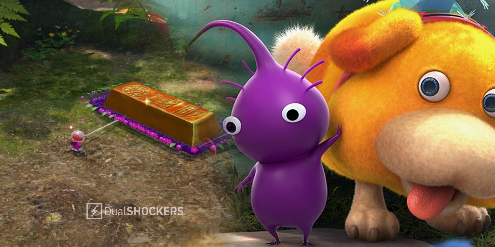 Pikmin 4 Purple Pikmin carrying a gold bar