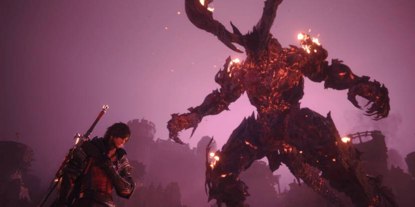 Final Fantasy 16 Clive and massive flaming beast Cropped