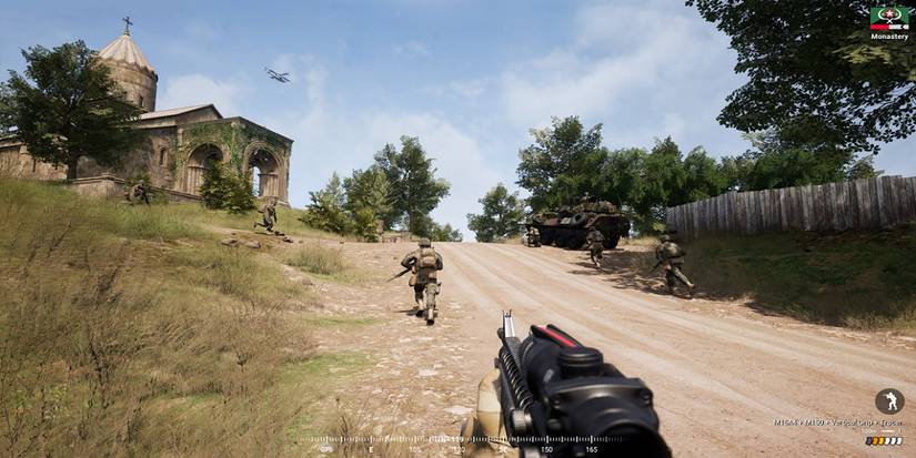 Infantry M4 squad approaching a building