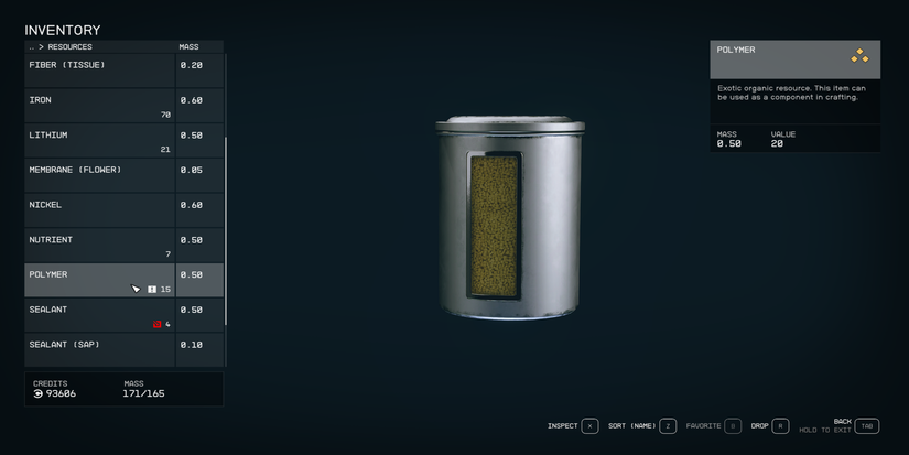 Starfield - Polymer In Inventory Screen