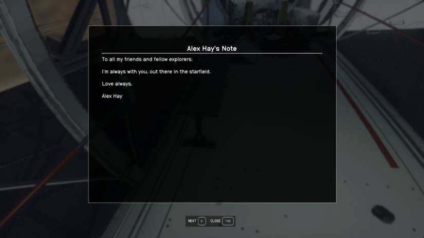 starfield alex hay note