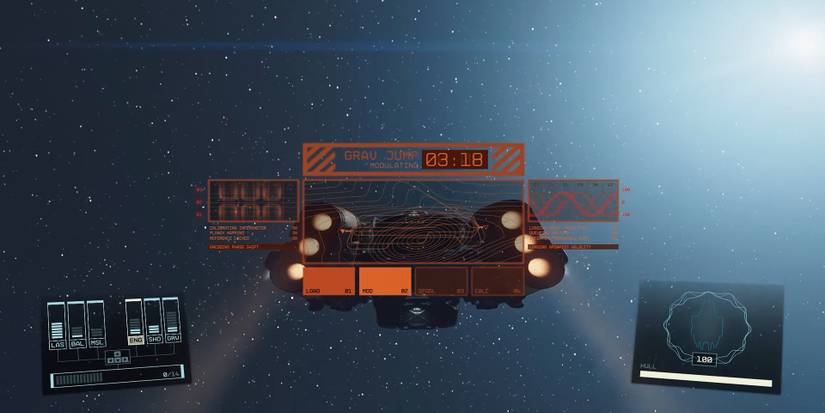 Spaceship preparing for Gravity Jump in Starfield