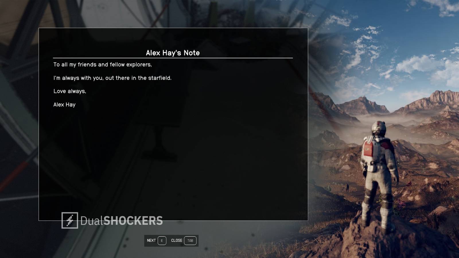 Starfield fan note and gameplay