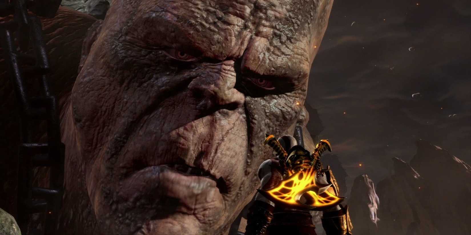 Cronos and Kratos about to fight (God of War 3)