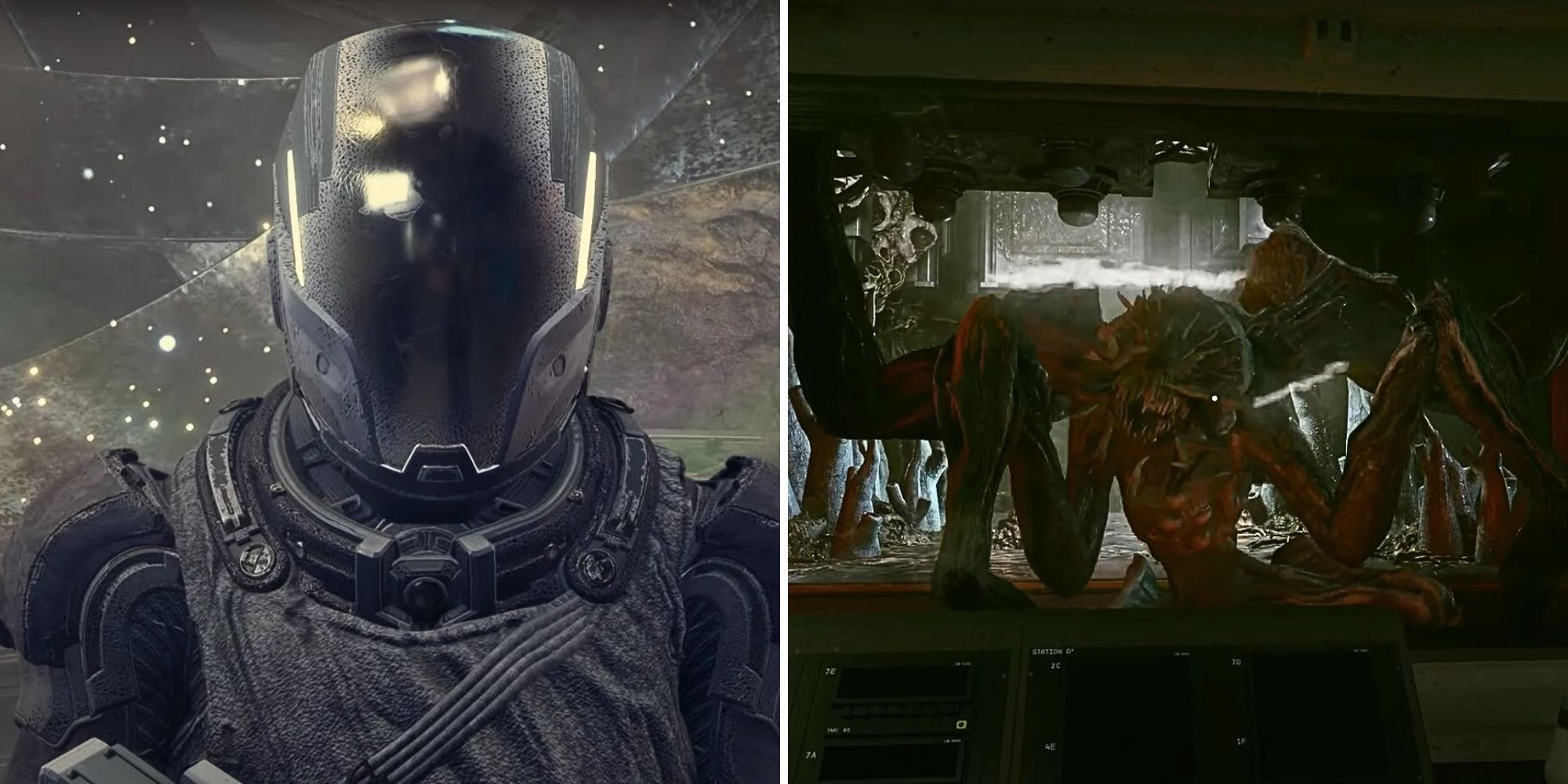 The Starfield character is showcasing The Hunter and a Terrormorph as two of the hardest fights.