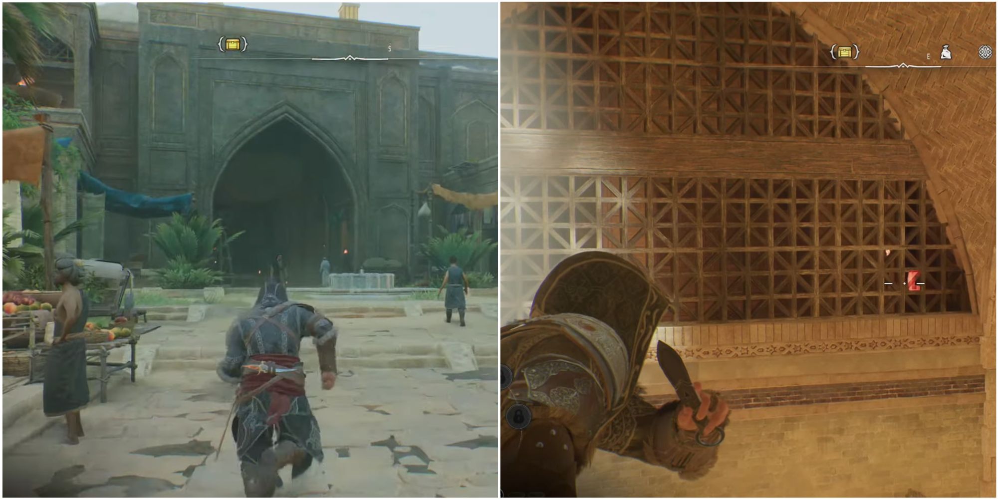 Basim at the Bazaar, using a throwing to unlock a barred door