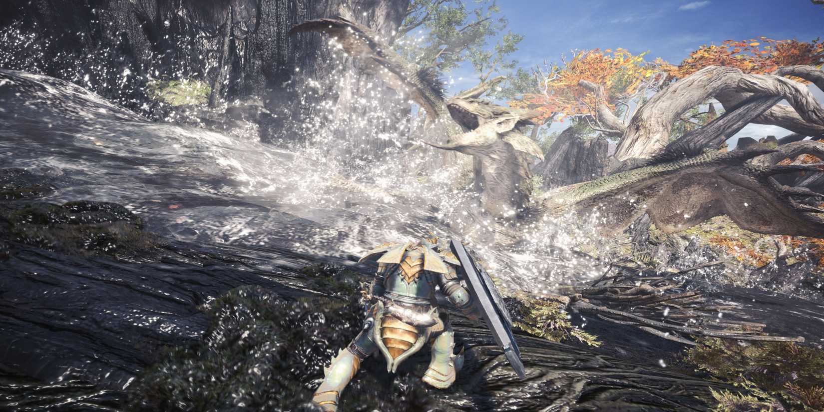 Dam washing away a rathian in Monster hunter World